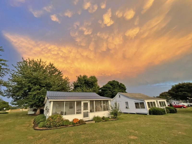 Orange Sunset over cottages